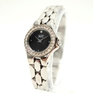 Citizen Elegance Women Silver 22mm Black Dial Watch 6.25" Bracelet w New Battery